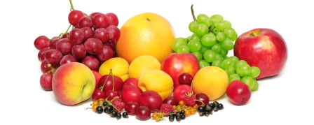 ovocie - jablko, hrozno, pomaranč, broskyňa...